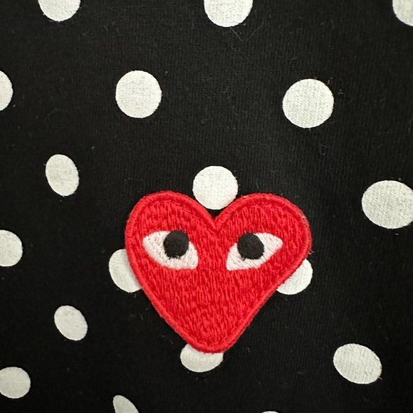 Comme Des Garcons Play Polka Dot Long 100% Cotton Tee Embroidered Heart Size L - Picture 14 of 15